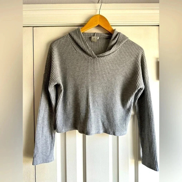 Paper Crane cropped waffle knit hooded sweater. Grey Size small - Picture 1 of 6